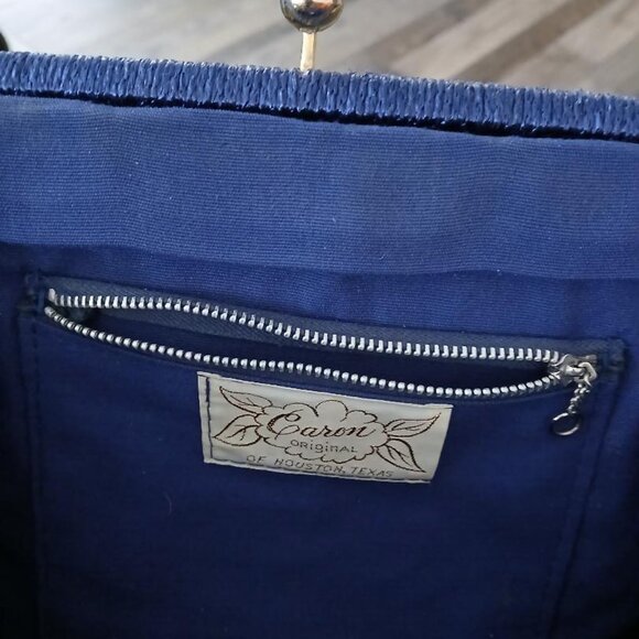 Vintage Caron Original of Houston, Texas Navy Blue Straw like Crochet like Purse - Picture 4 of 5